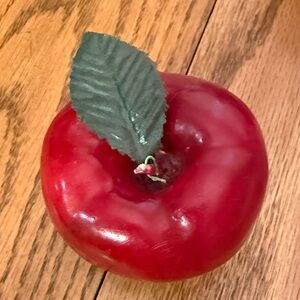 Decorative Red Faux Apple Candle Accent with Green Leaf